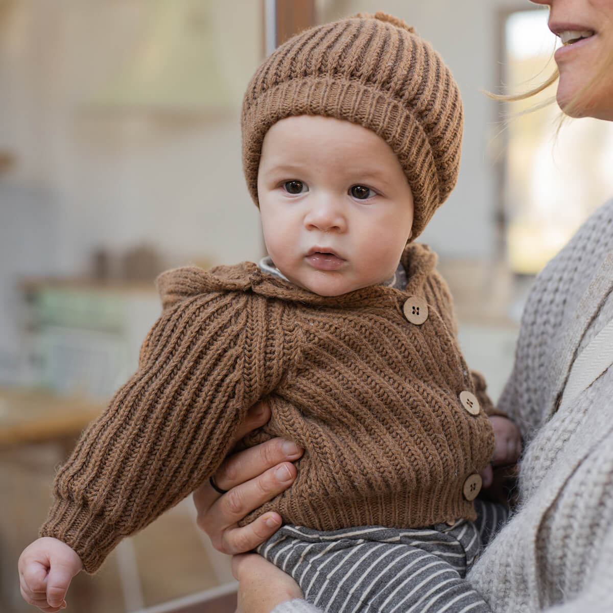 Aniol Knitted Jacket with Hood in Caramel by 1+ in the family