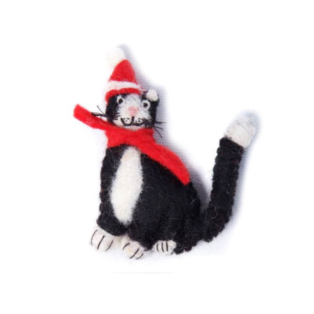 Christmas Cat Felt Hanging Tree Decoration in Black by Amica