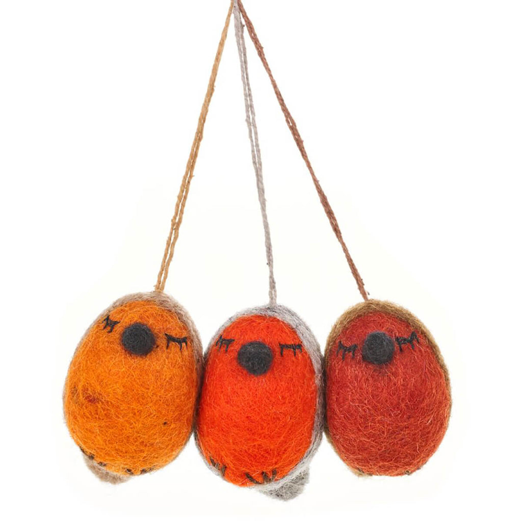 3 Winter Robins Hanging Decorations by Felt So Good