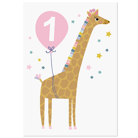 Age 1 Giraffe Greetings Card (White Background) by Natalie Alex