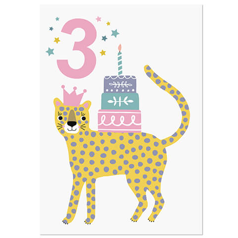 Age 3 Leopard Greetings Card by Natalie Alex