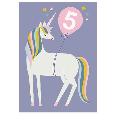 Age 5 Unicorn Greetings Card by Natalie Alex