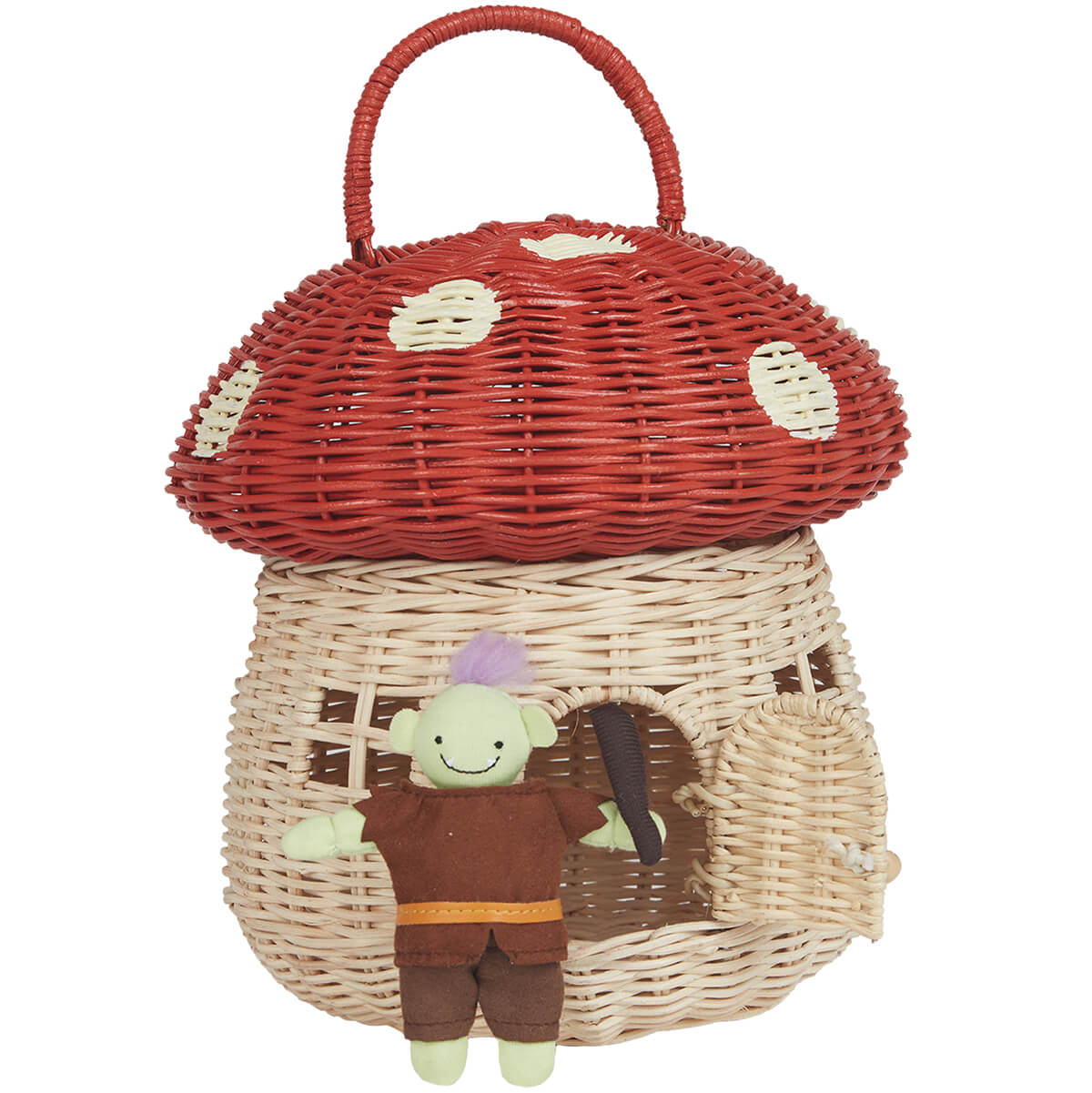 Rattan Mushroom Basket in Red by Olli Ella