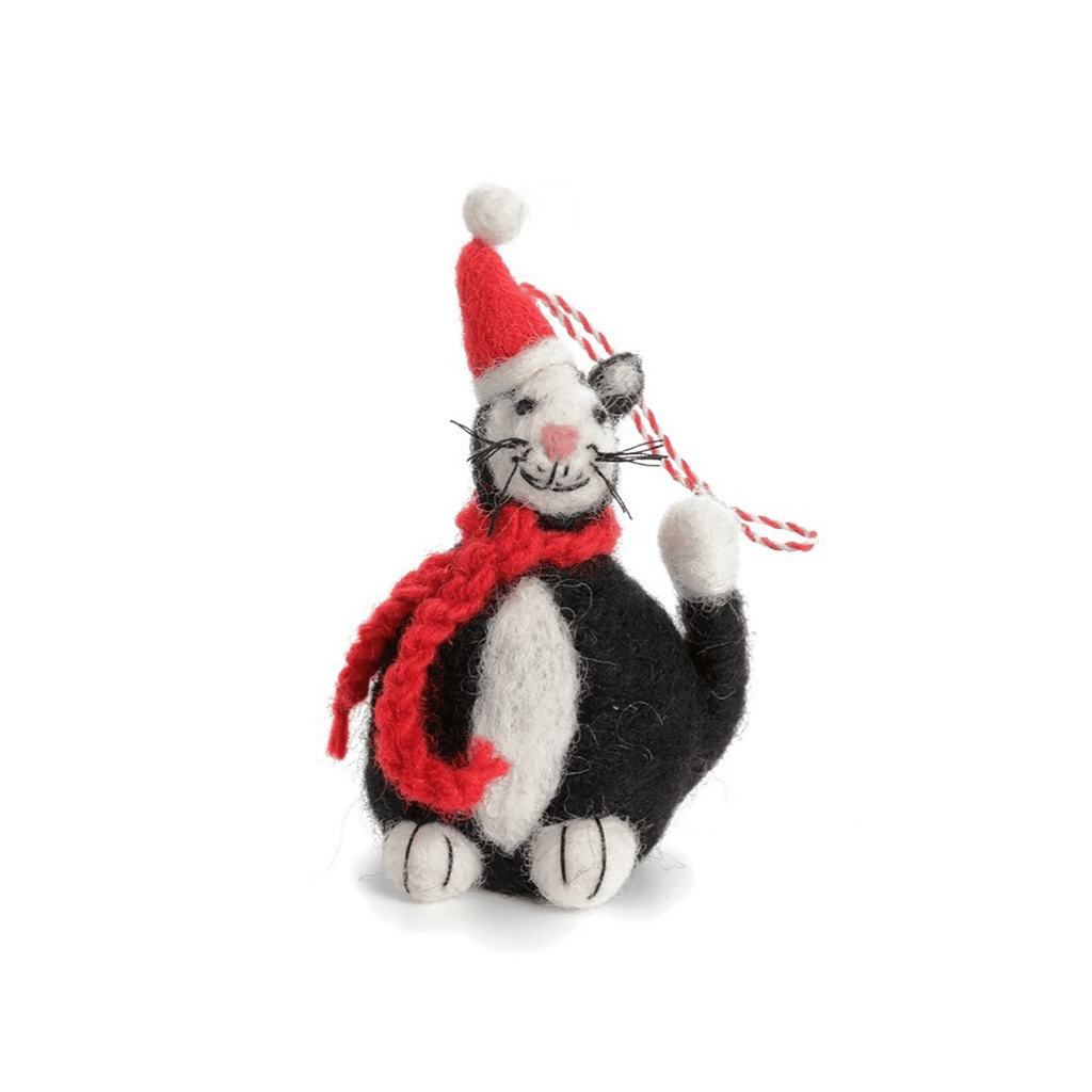 Black Cat With Santa Hat Felt Hanging Tree Decoration by Amica