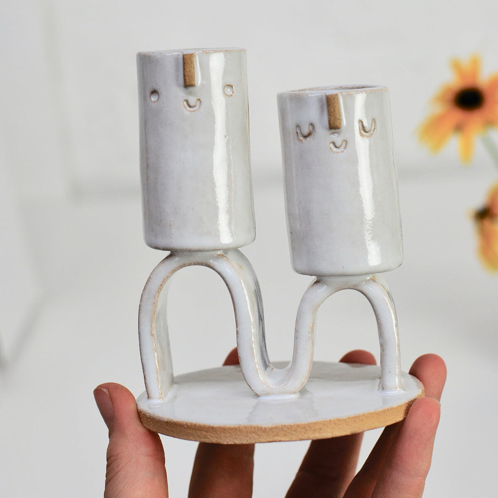 Double Wave Candle Holder in White by Atelier Stella