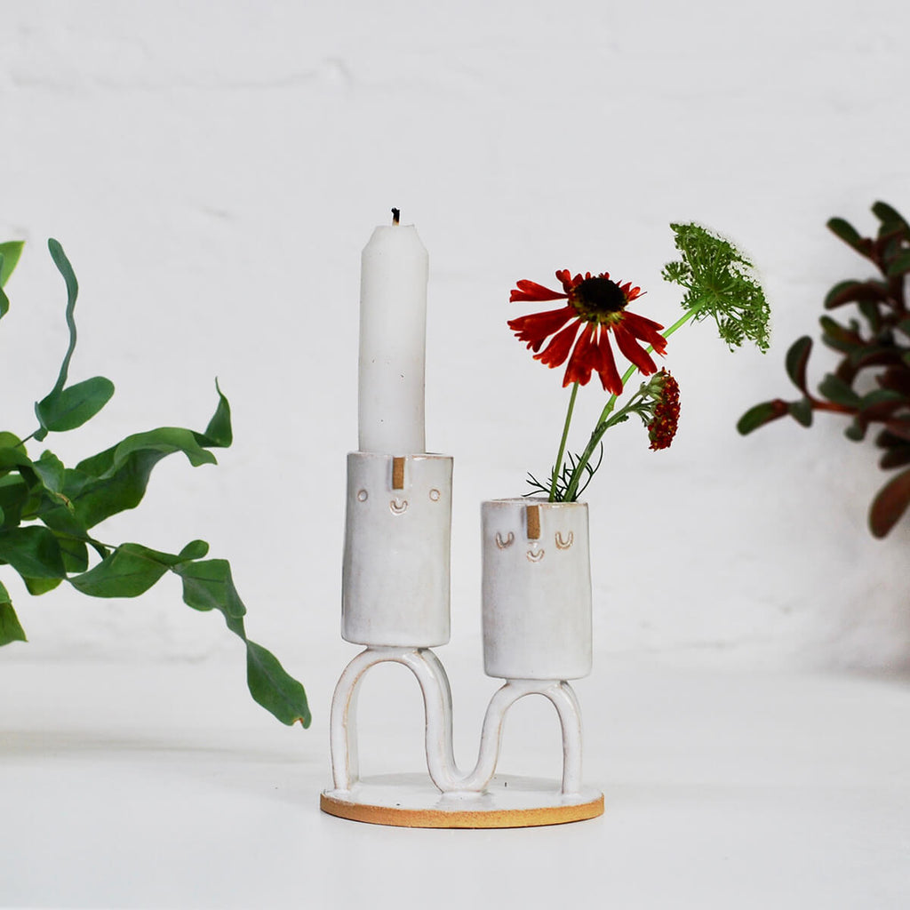 Double Wave Candle Holder in White by Atelier Stella