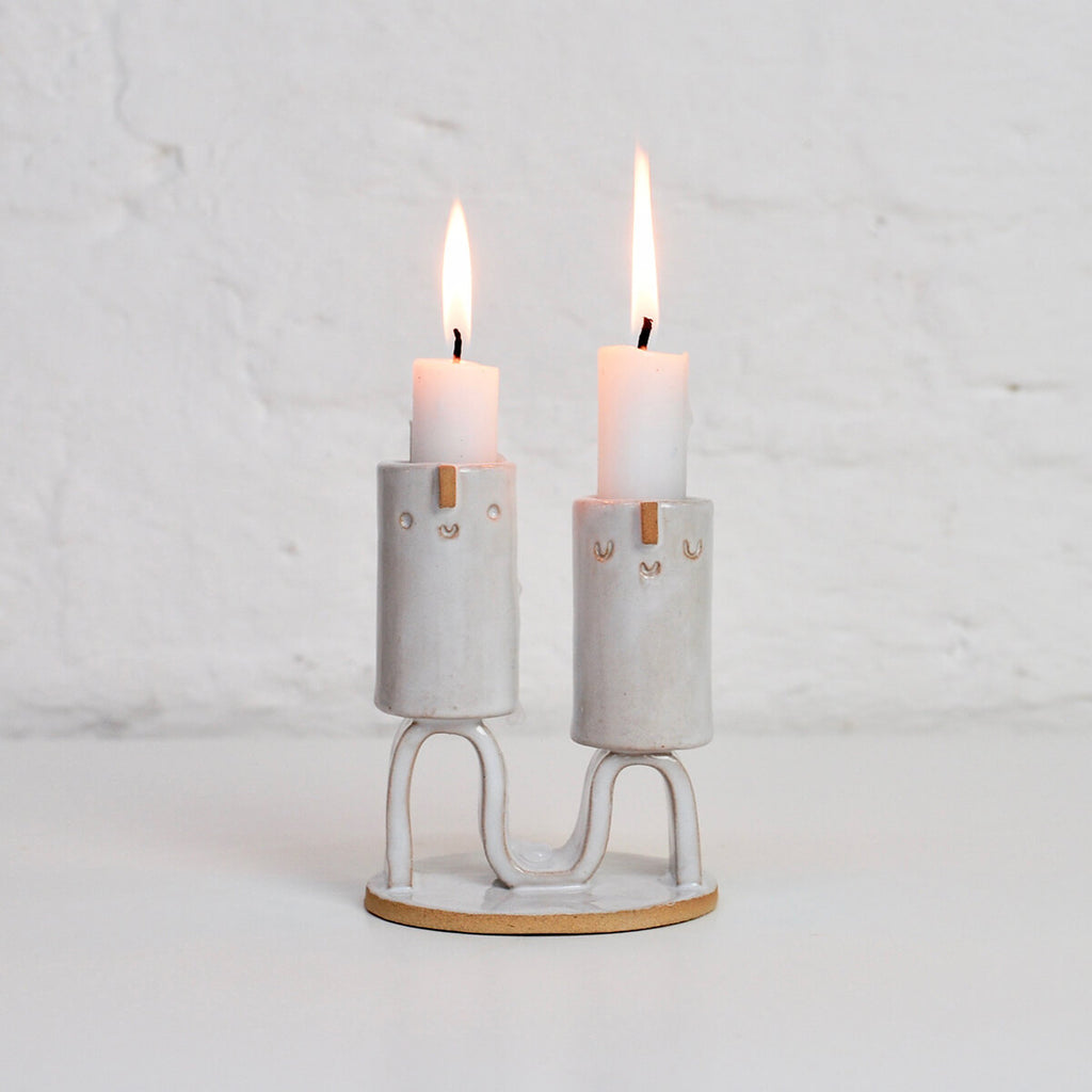 Double Wave Candle Holder in White by Atelier Stella