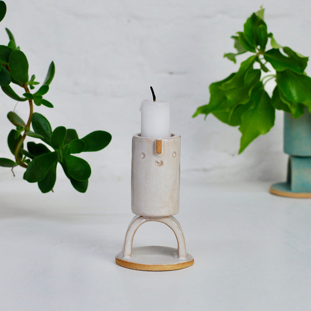 Small Curved Candle Holder in White by Atelier Stella