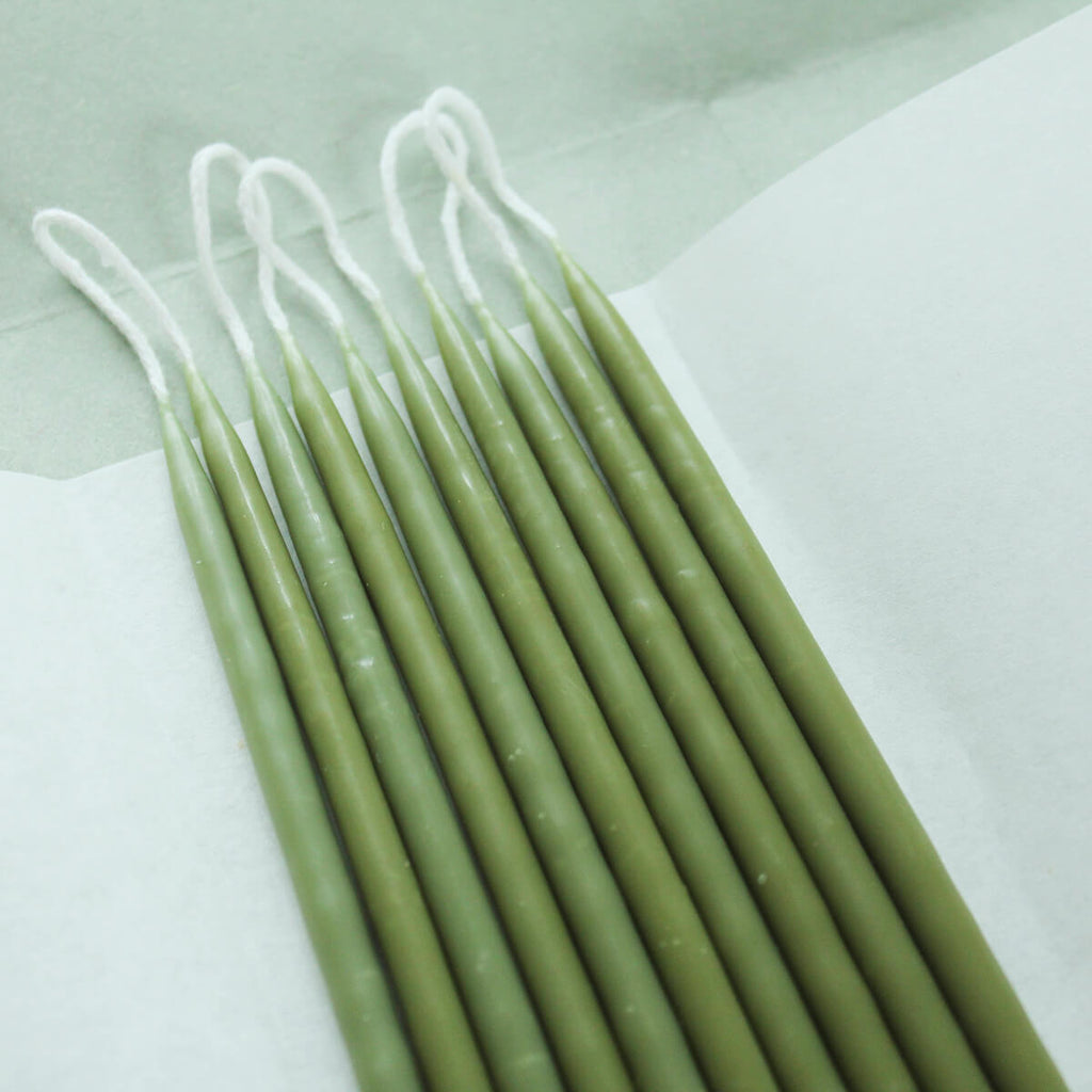 8 Celebration Extra Long Birthday Candles in Seaweed Mix by Wax Atelier