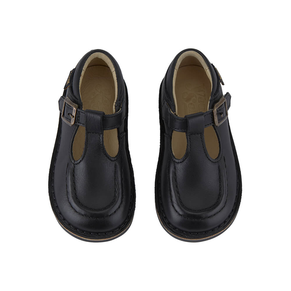 Parker Velcro T-Bar Shoes in Black Leather by Young Soles