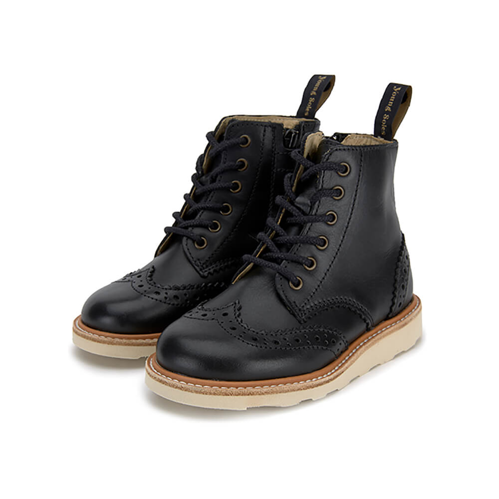 Sidney Brogue Boots in Black Leather by Young Soles – Junior Edition